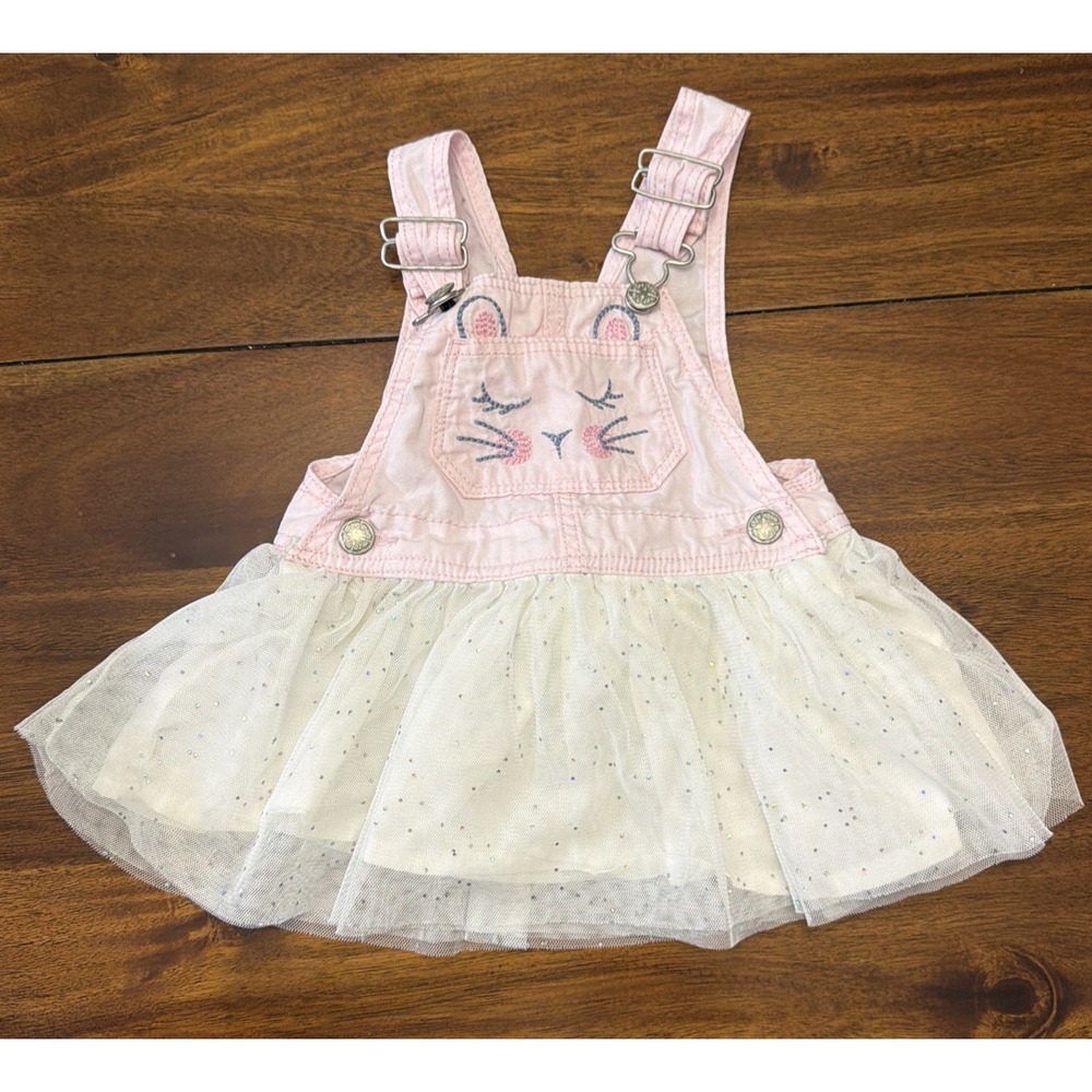 OshKosh B'gosh Girls Pink Bunny Overalls Tulle Tutu 6 Months Easter Dress